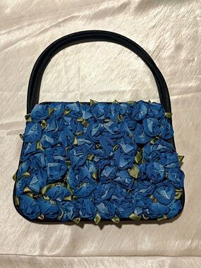 Y2K Julie Feldman Blue Rosette Floral Mini Bag Textured Statement Purse